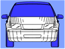 Titre : Example 33 – Use of colouring to limit the design - Figure 1.2 - Description : Figure 1.2 shows a perspective view of a Car where the front part of the Car shows details of the design. The rest of the Car is coloured in dark blue so the details appear blurred or imperceptible. The colour is used to limit the design to the front part of the car.  

