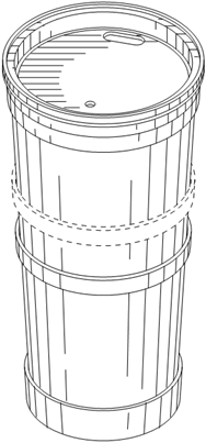 Titre : Exemple 1  Variantes dun dessin - Figure 3.1 - Description : La figure 2.3 dmontre une vue de perspective de la troisime variante du Gobelet de voyage. Il y a un anneau circulaire dans le haut, deux anneaux au milieu et un anneau dans le bas. Un des anneaux du milieu est montr  laide de lignes pointilles.
