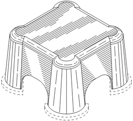 Titre : Exemple 9  Ombrage - Figure 1.1 - Description : Limage montre un Tabouret carr avec les quatre coins en forme de tour semi-circulaire. Les quatre ouvertures entre les tours sont en forme darches. Lombrage est dmontr  laide de traits fins appliqus sur la surface du Tabouret.
