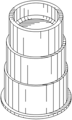 Titre : Exemple 25  Vues dployes et rtractes - Figure 1.1 - Description : Limage montre un Bouchon tlescopique rtractable qui consiste en trois parties qui peuvent tre dployes ou rtractes lune sur lautre. Le bas est la partie la plus large, ensuite le milieu et finalement le haut, qui est la partie la plus petite.

La figure 1.1 est une vue de perspective du Bouchon tlescopique rtractable dans une position entirement dploye, ou toutes les trois parties sont visibles.