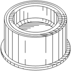 Titre : Exemple 25  Vues dployes et rtractes - Figure 1.3 - Description : Limage montre un Bouchon tlescopique rtractable qui consiste en trois parties qui peuvent tre dployes ou rtractes lune sur lautre. Le bas est la partie la plus large, ensuite le milieu et finalement le haut, qui est la partie la plus petite.

La figure 1.3 est une vue de perspective du Bouchon tlescopique rtractable dans une position entirement rtracte. Seulement une partie est visible (la partie du bas).
