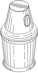 Titre : Exemple 26  Vue clate pour les objets  plusieurs composants - Figure 1.1 - Description : La figure 1.1 est une vue de perspective du Robot culinaire. Limage montre un contenant de forme cylindrique avec un bouchon en forme dentonnoir invers. 
