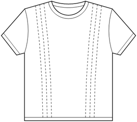 Titre : Exemple 32  Dclaration requise lorsque les coutures font partie du dessin - Figure 1.1 - Description : Cette image montre une vue de face dun Chandail dessin  laide de lignes pleines. Le dessin montre galement six lignes pointilles verticales, trois de chaque ct de lencolure, de bas en haut. Ces lignes pointilles sont des coutures et font partie du dessin.
